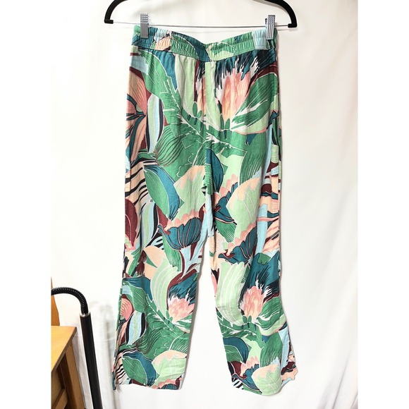 Joie Pants - Joie Tropical Floral Print Wide Leg Pants Green Pink Drawstring Small